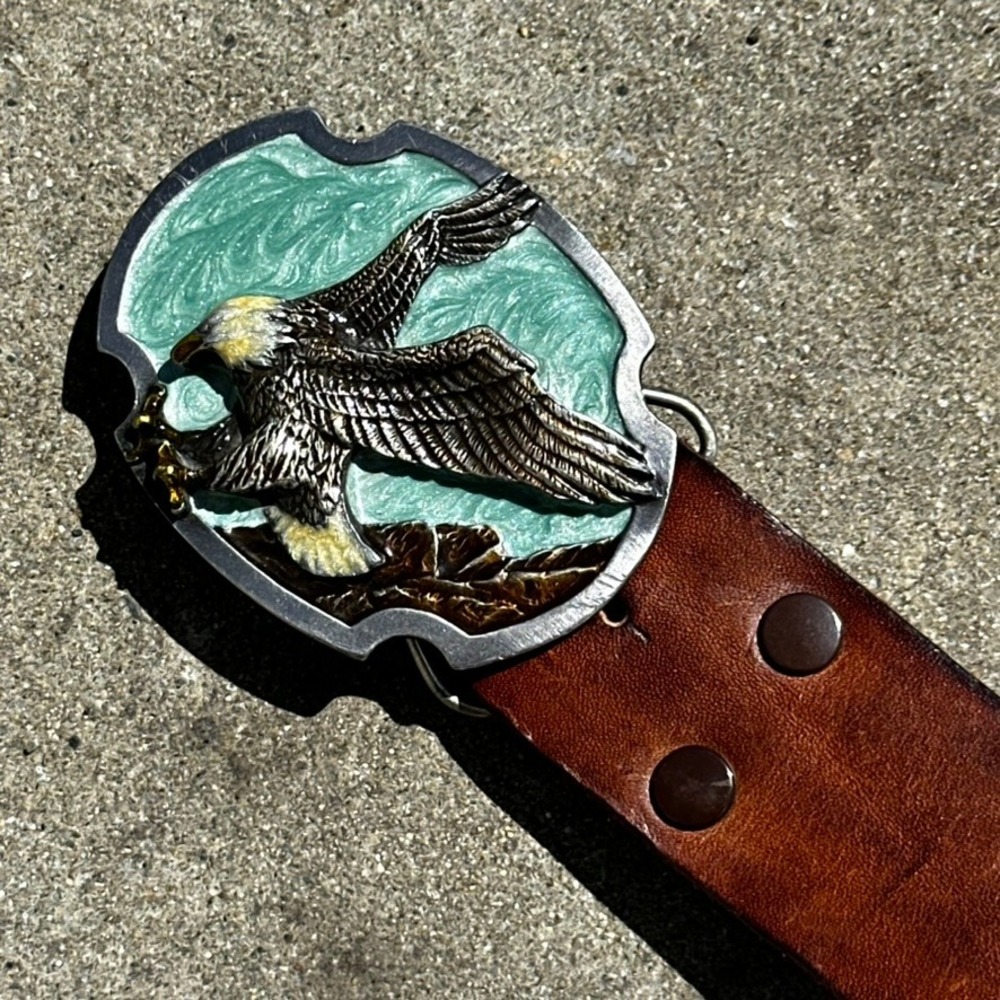 Vintage 1988 Siskiyou Eagle Belt Buckle Teal Enamel Pewter Western American 80s
